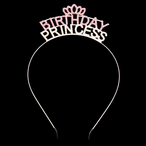 Gold Pink Crown Rhinestone Crystal Headband BIRTHDAY PRINCESS Girl Accessory - Picture 1 of 2